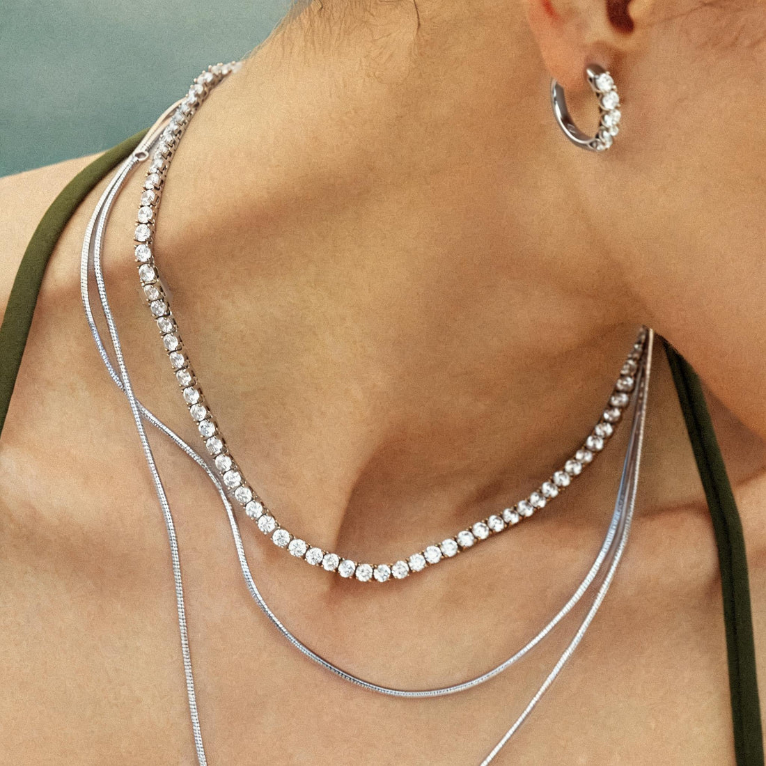 Romanisches Dämmerungs-Silber-Tennis-Collier