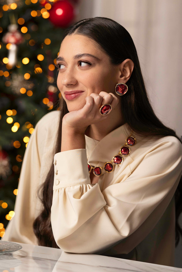 Red Enamel Ripple Earrings