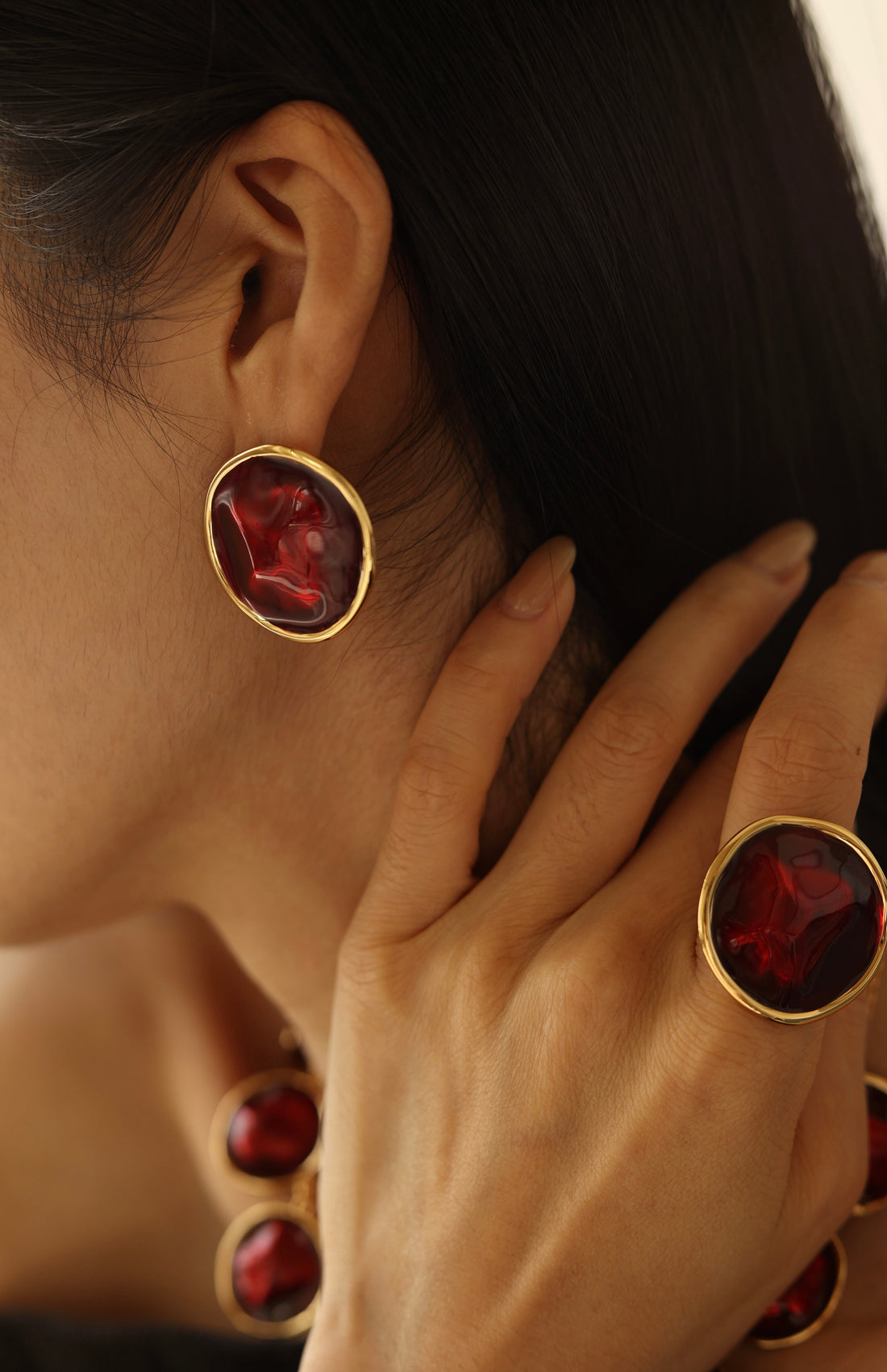 Red Enamel Ripple Earrings