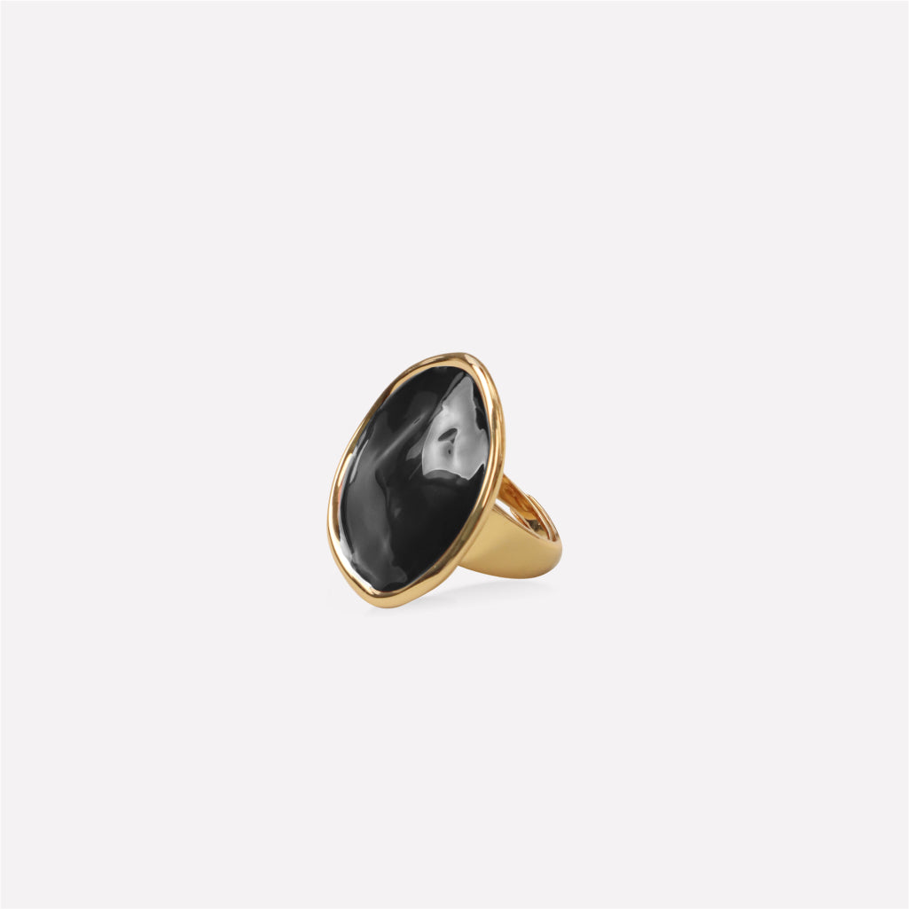 Black Enamel Ripple Ring