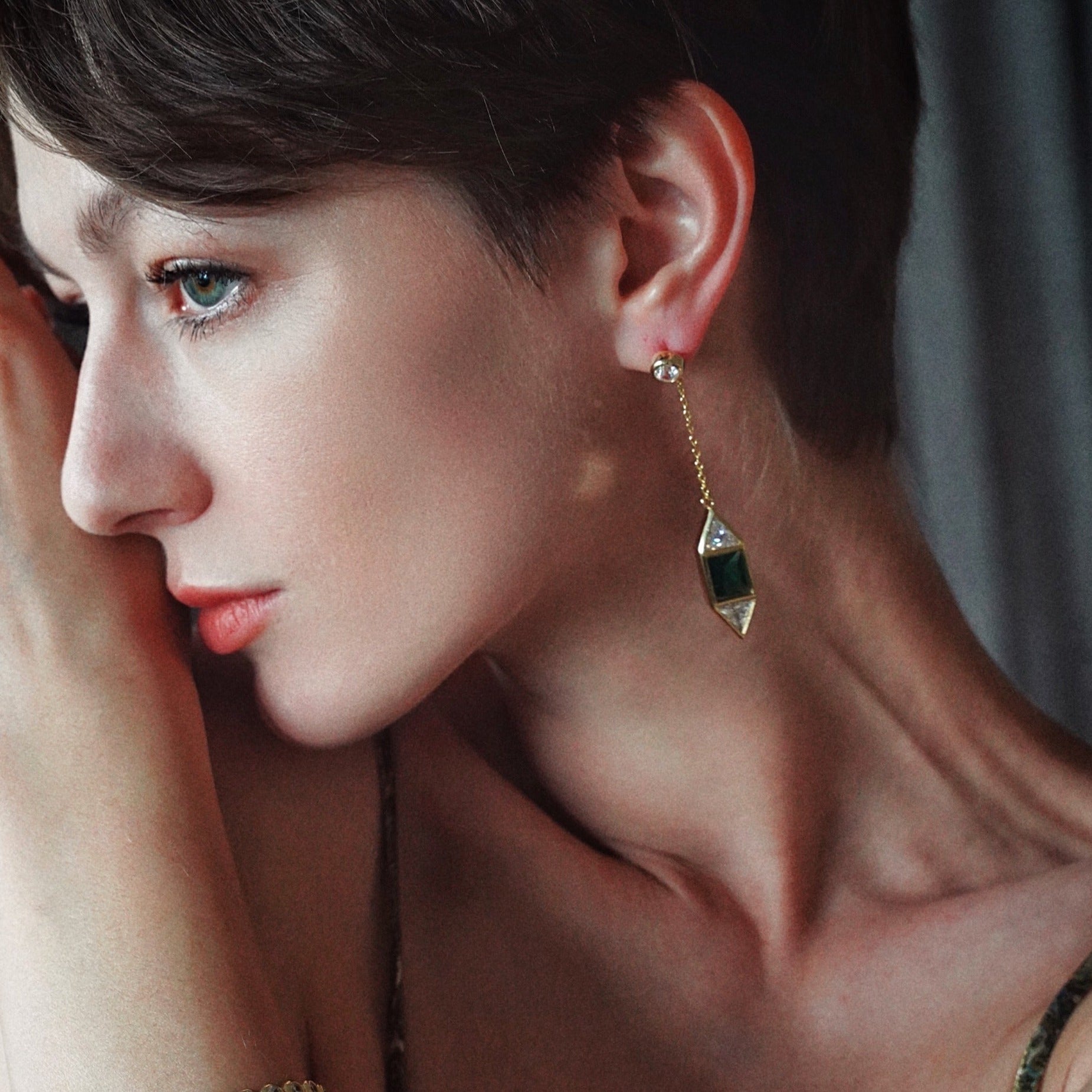 Green Geometry Earrings